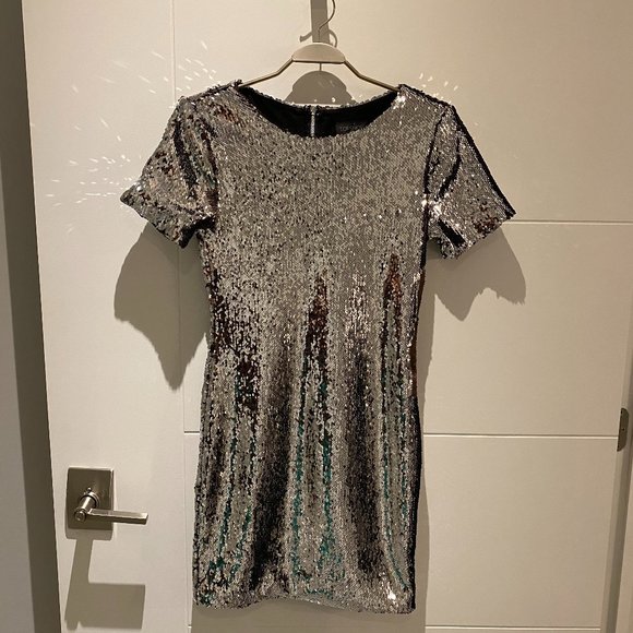 Topshop Two-Tone Silver Bronze Sequin Dress - Picture 3 of 5
